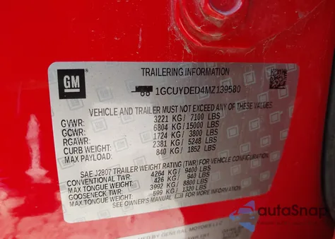 2021 Chevrolet Silverado 1500 4Wd Short Bed Lt from USA, damaged, VIN 1GCUYDED4MZ139580